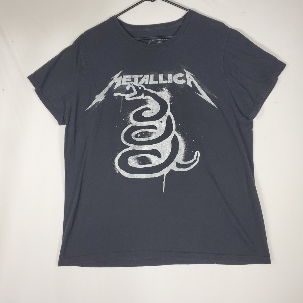 Metallica Black Album Snake Graphic T-Shirt Black Silver XL Band Tee - Picture 2 of 8